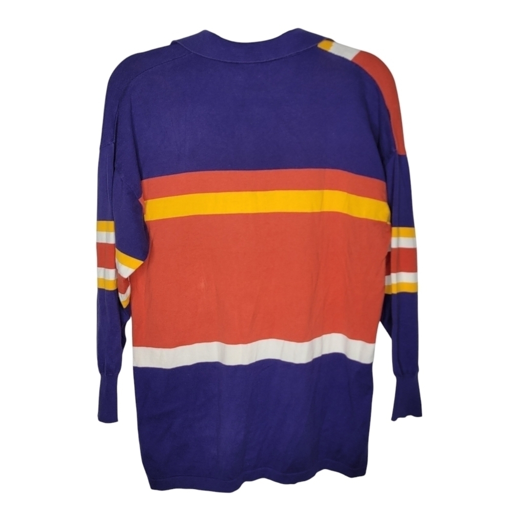 Vintage 80s Womens Abstract Art Collared Thin Sweatshirt Size 6 - Picture 2 of 3